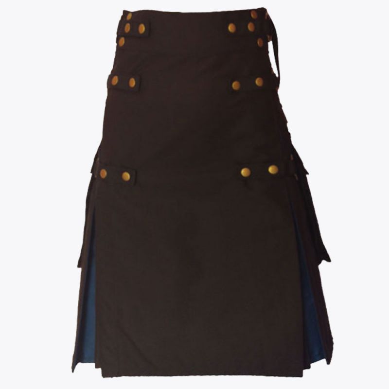 Black And Blue Hybrid Utility Kilt For Men
