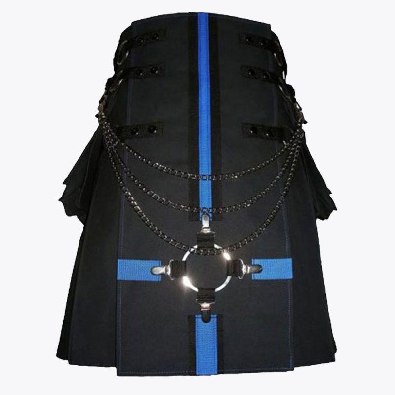 Black Cargo Utility Kilt For Men