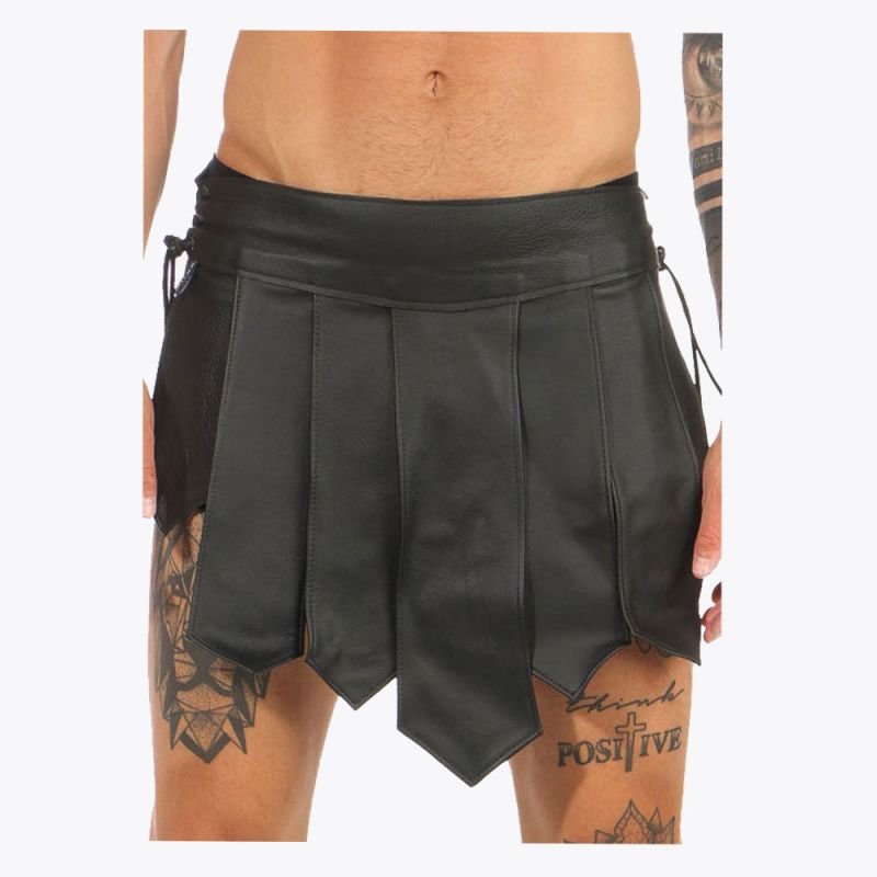 Black Gladiator leather Modern Mini Kilt
