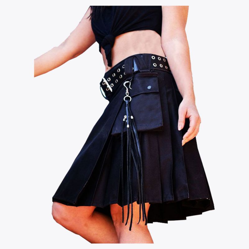 Black Kilt With Cargo Pockets Utility Kilt For Women
