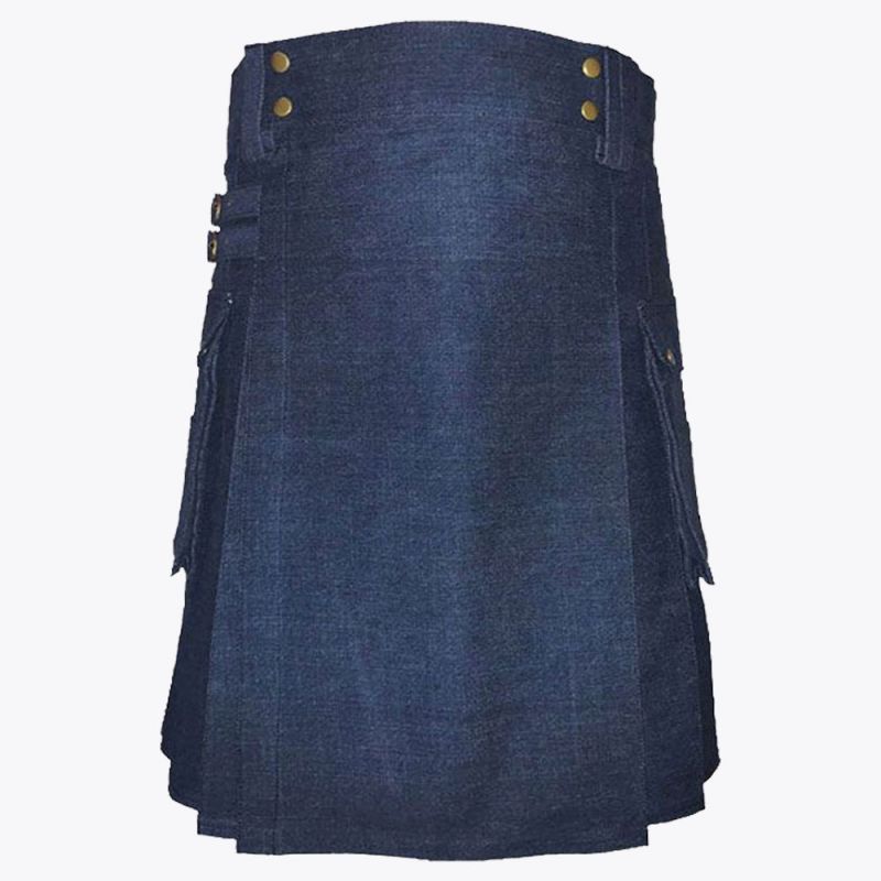 Blue Denim Kilt High Quality With Large Cargo Pockets
