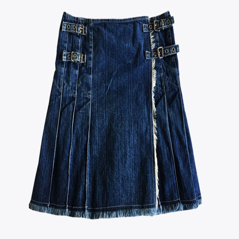 Blue Denim Pleated Kilt For Women
