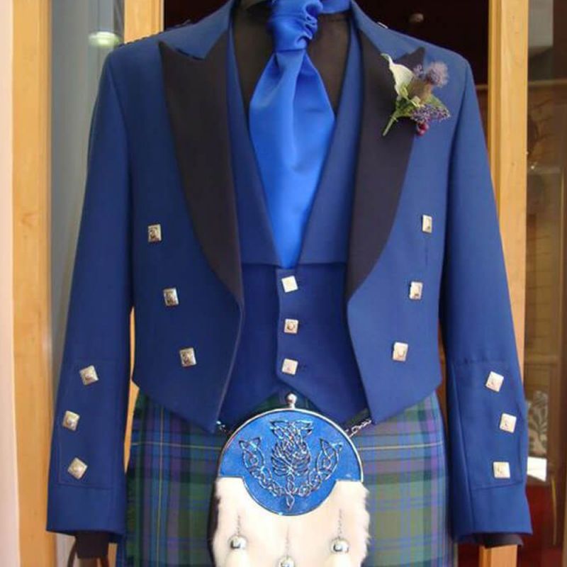 Blue Prince Charlie Kilt Jacket with Black Lapel