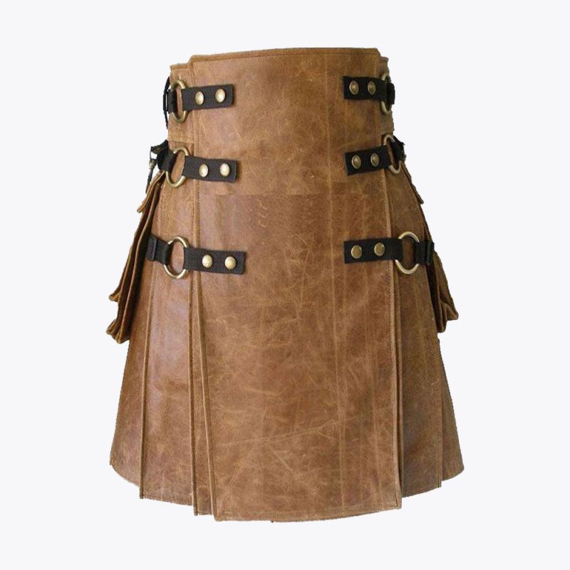 Brown Leather Kilt For Men
