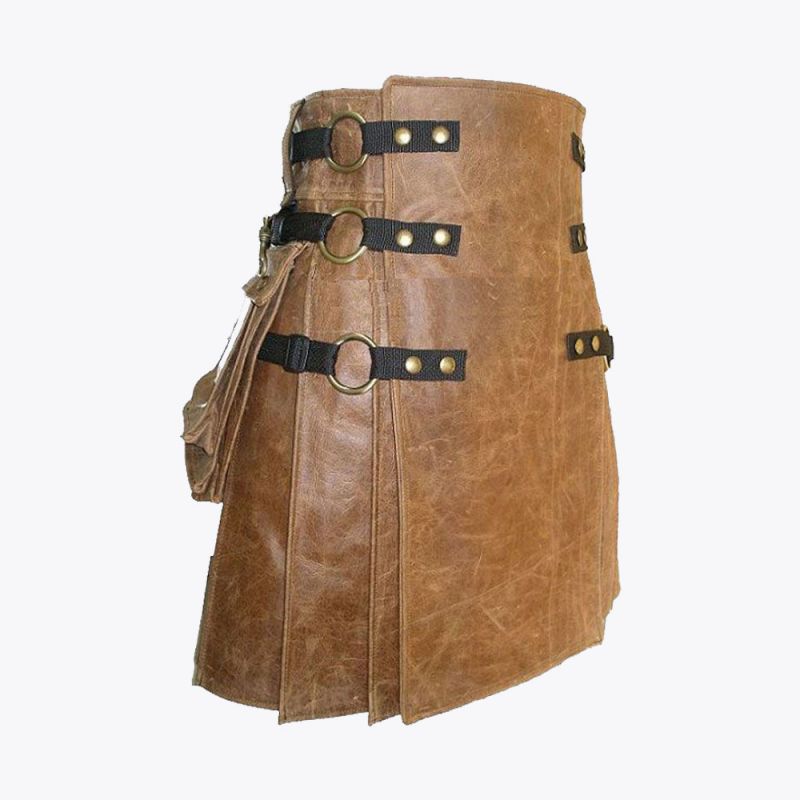 Brown Leather Kilt For Men
