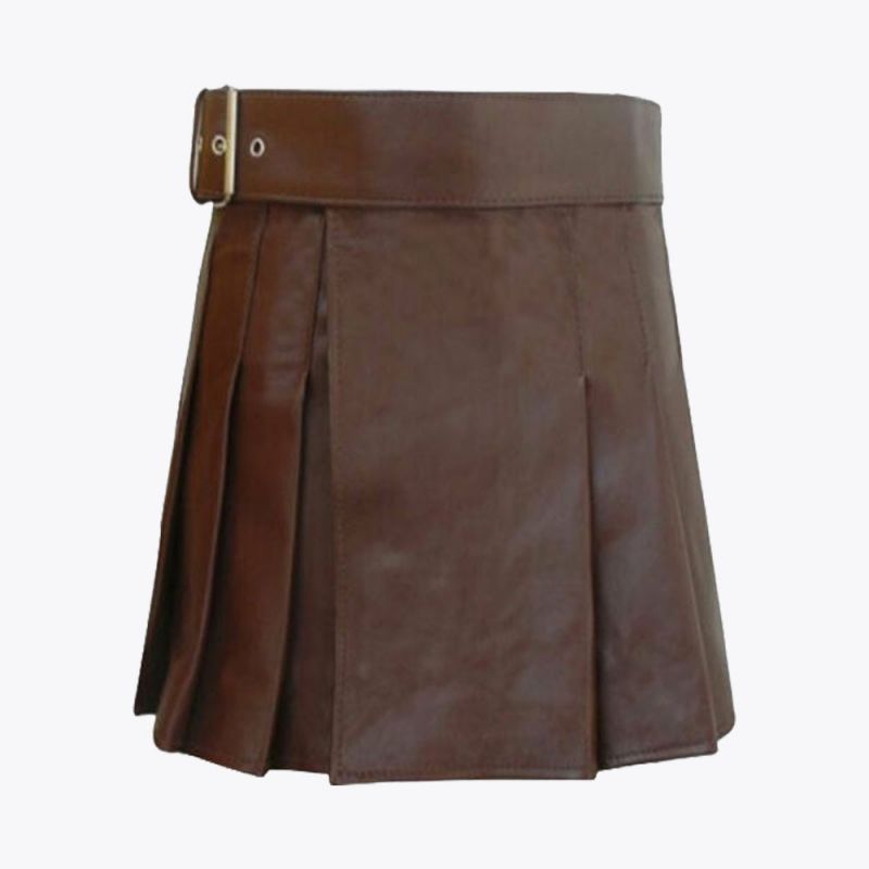 Brown Leather Modern Women Mini Kilt
