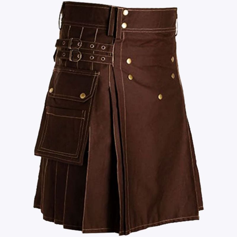 Brown Utility Kilt & Straps Style With Cargo Pockets Brown Utility Kilt & Straps Style With Cargo Pockets