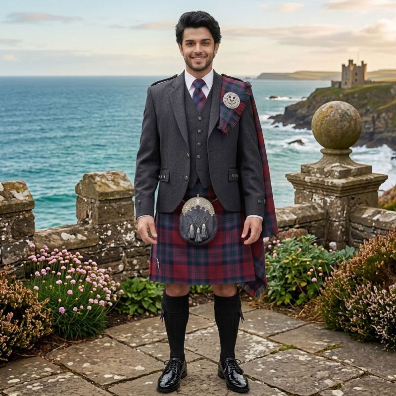 Lindsay Modern Tartan Kilt Outfit With Tweed Jacket
