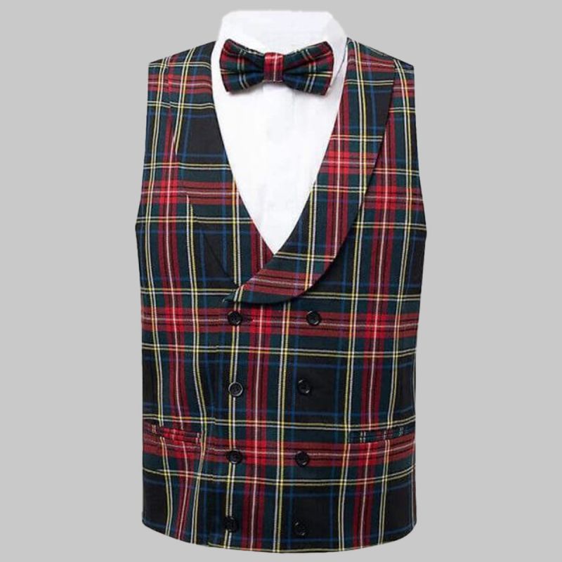 Double Breasted Tartan Waistcoat With Shawl Lapel