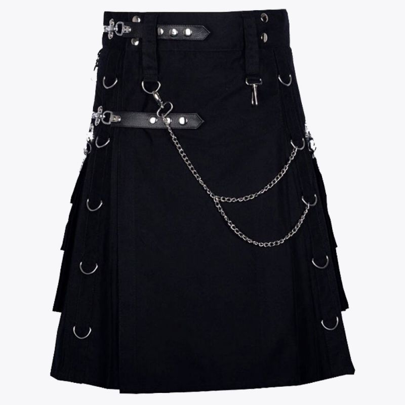 Gothic Throng Silver Accessories Black Cotton Kilt
