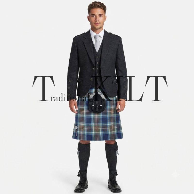 Holyrood Tartan Kilt With Charcoal Jacket Outfit
