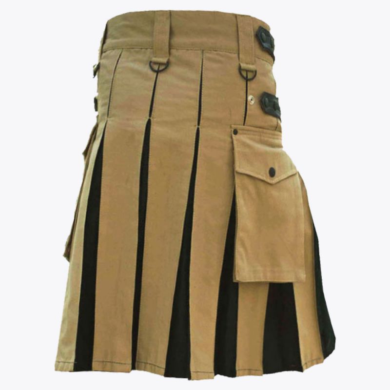 Khaki & Black Hybrid Utility Kilt For Men
