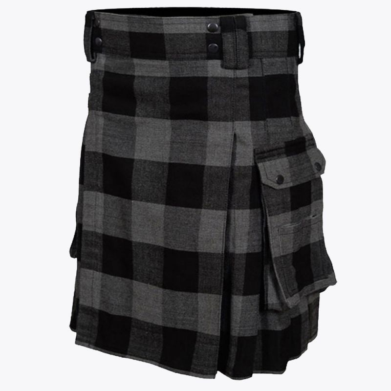 Modern Grey Tartan Utility Kilt
