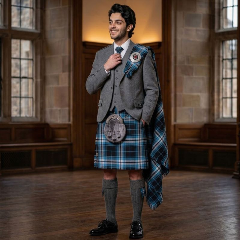 Premium Glasgow Warriors Tartan Kilt Outfit With Tweed Jacket