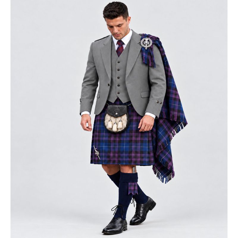 Pride Of Scotland Tartan Kilt Outfit With Gray Argyll Jacket 