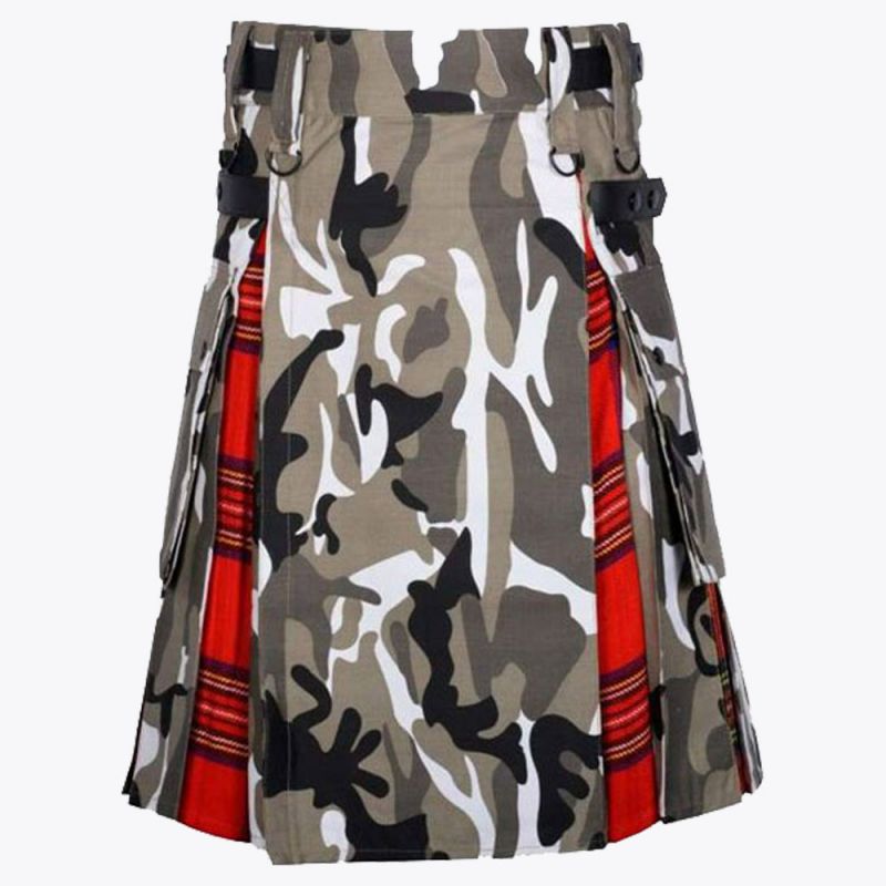 Royal Stewart & Urban Camo Utility Kilt with Cargo Pockets Hybrid Modern Kilt
