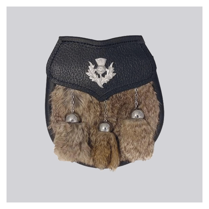 Thistle Emblem Grey Rabbit Fur Semi Dress Sporran Thistle Emblem Grey Rabbit Fur Semi Dress Sporran