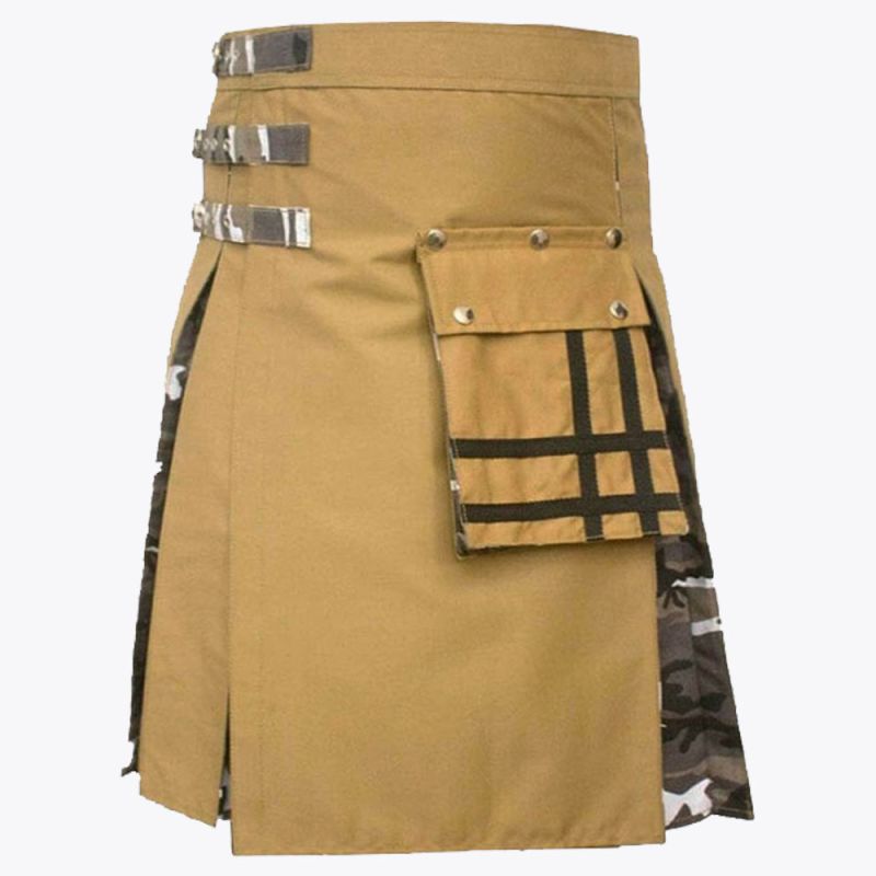 Urban Camo & Khaki High Quality Cotton Hybrid Utility Kilt For Men
