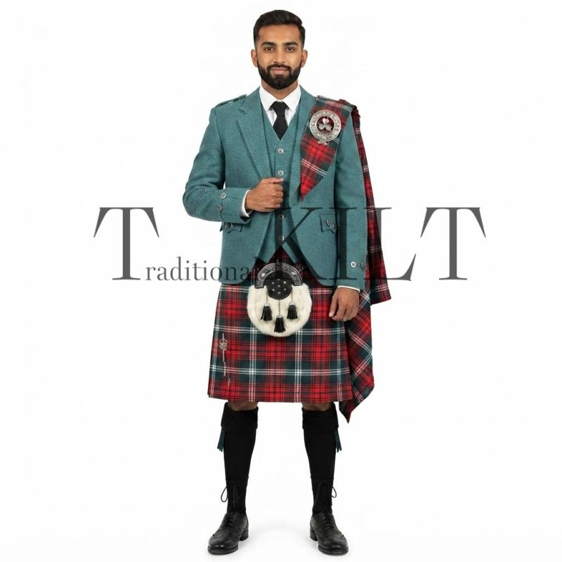 Lovat Green Argyll Jacket  With Tartan Kilt Outfit