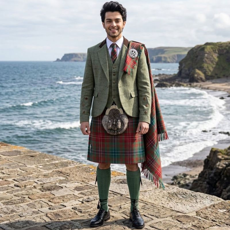 Wilson Ancient Tartan Kilt Outfit With Tweed Jacket
