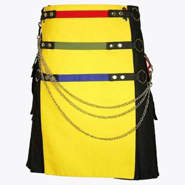 Black and Yellow Fashion Utility Kilt
