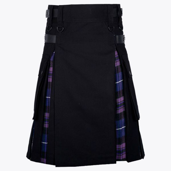 Black Cotton Pride of Scotland Tartan Scottish Utility Cargo Hybrid Kilt
