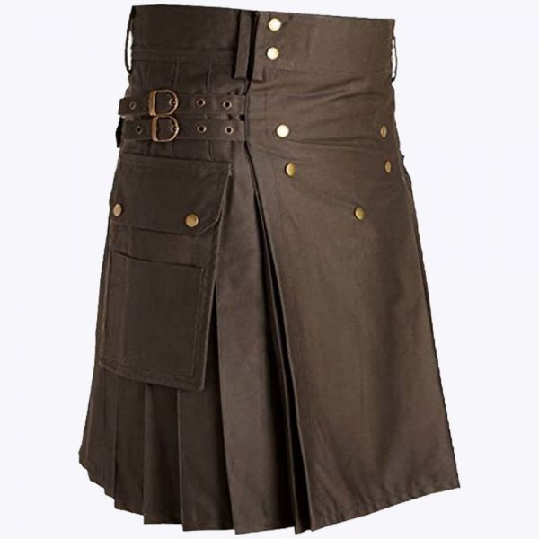 Gray Utility Kilt Straps Style With Cargo Pockets
