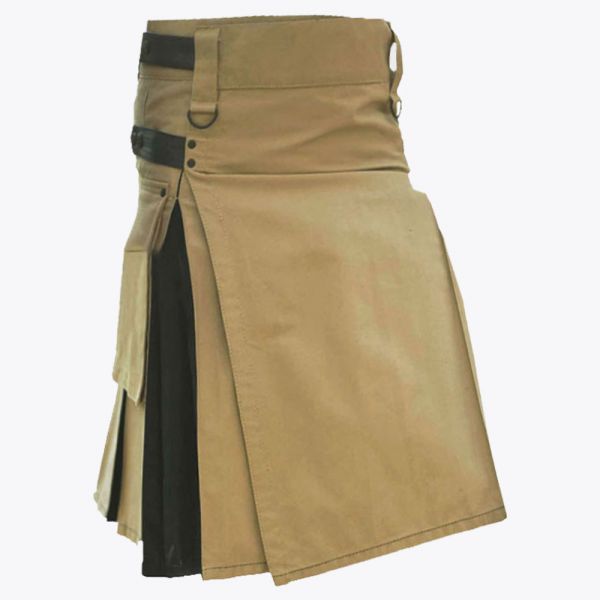 Khaki & Black Hybrid Utility Kilt For Men
