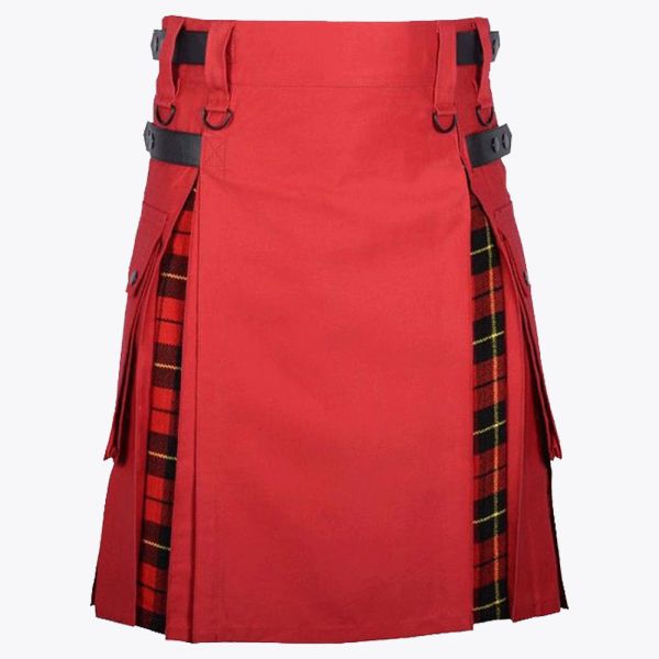 Red Utility Hybrid Kilt With Wallace Tartan