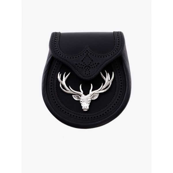 Stag Semi Dress Black Leather Sporran