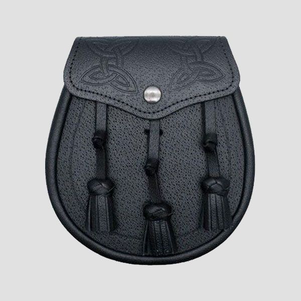 Twin Swirl Celtic Embossed Black Leather Sporran