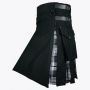 Black Cotton With Black Watch Tartan Hybrid Kilt
 thumbnail